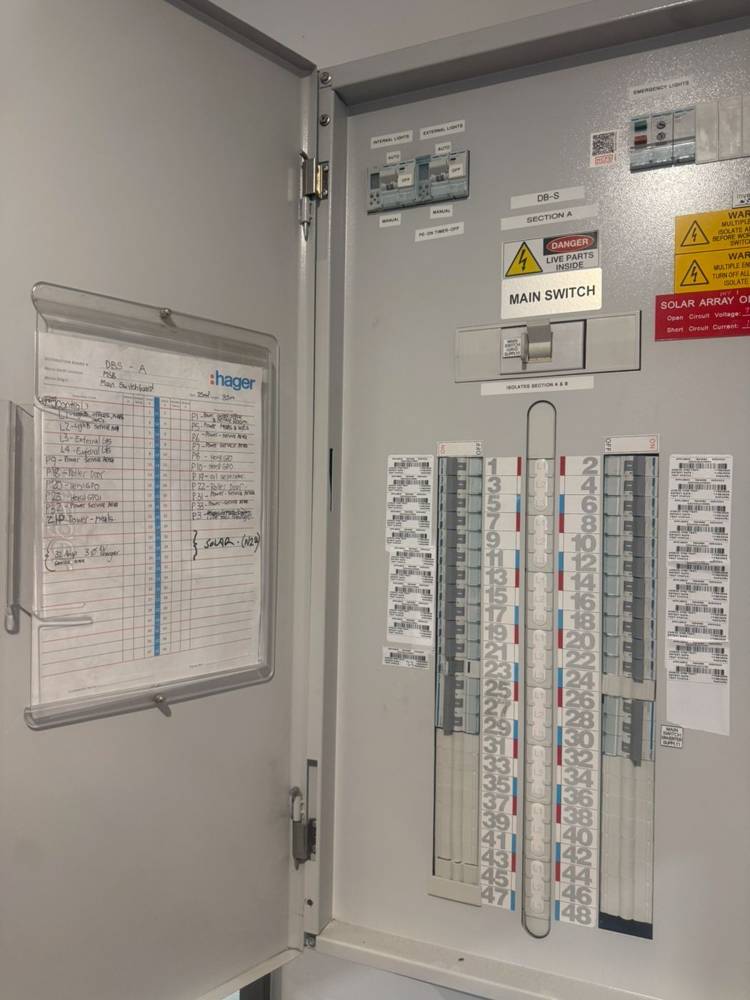 Commercial distribution board with labelled circuits